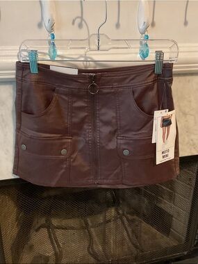 Vanilla Star Chocolate Brown Moto Mini Skirt with O-Ring Zip